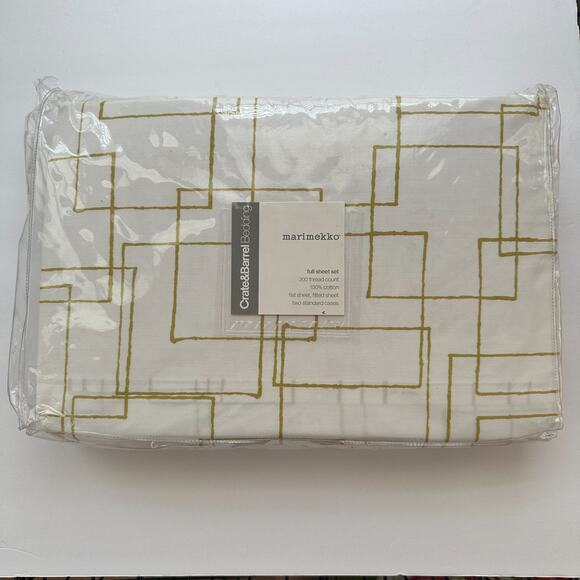 MARIMEKKO CRATE & BARREL GREEN GEOMETRY FULL SHEET SET 100% Cotton Sheets Mexico - Picture 1 of 8